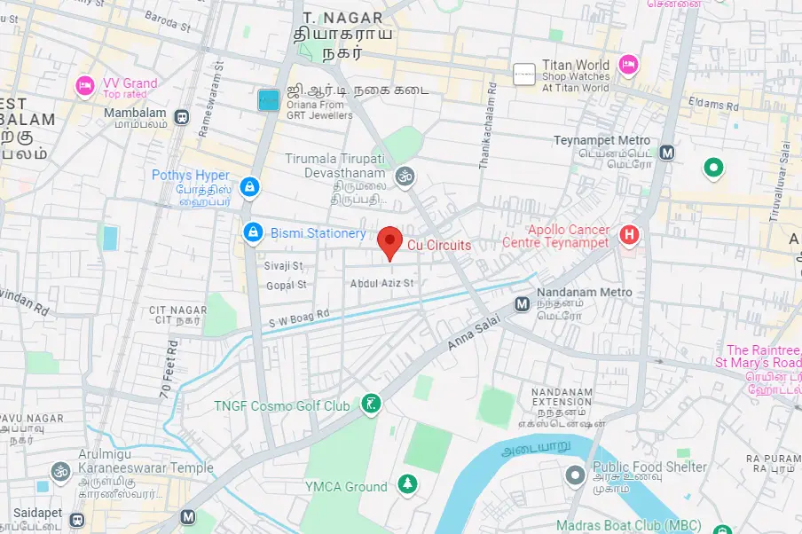 Map showing the Cu Circuits office in T. Nagar, Chennai